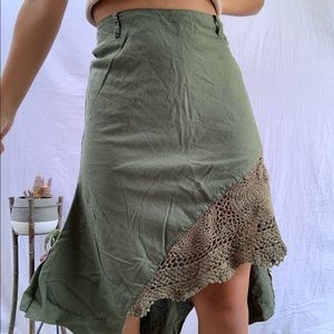 Aziz Y2K Asymmetrical Green Crochet Skirt size M